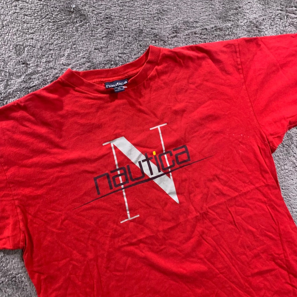 Vintage 90s Nautica Red Graphic T-Shirt Mens XXL Made in USA 90s Sportswear Tee - Picture 2 of 8